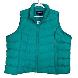 Lands End Womens 3X HyperDry Insulated Puffer Vest Teal Water Resistant